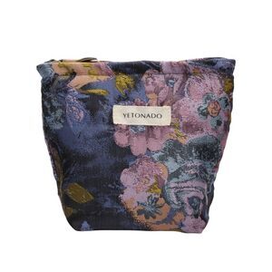 Durable Flower Painting Handheld Makeup Bag for Vacation Small Blue Purple